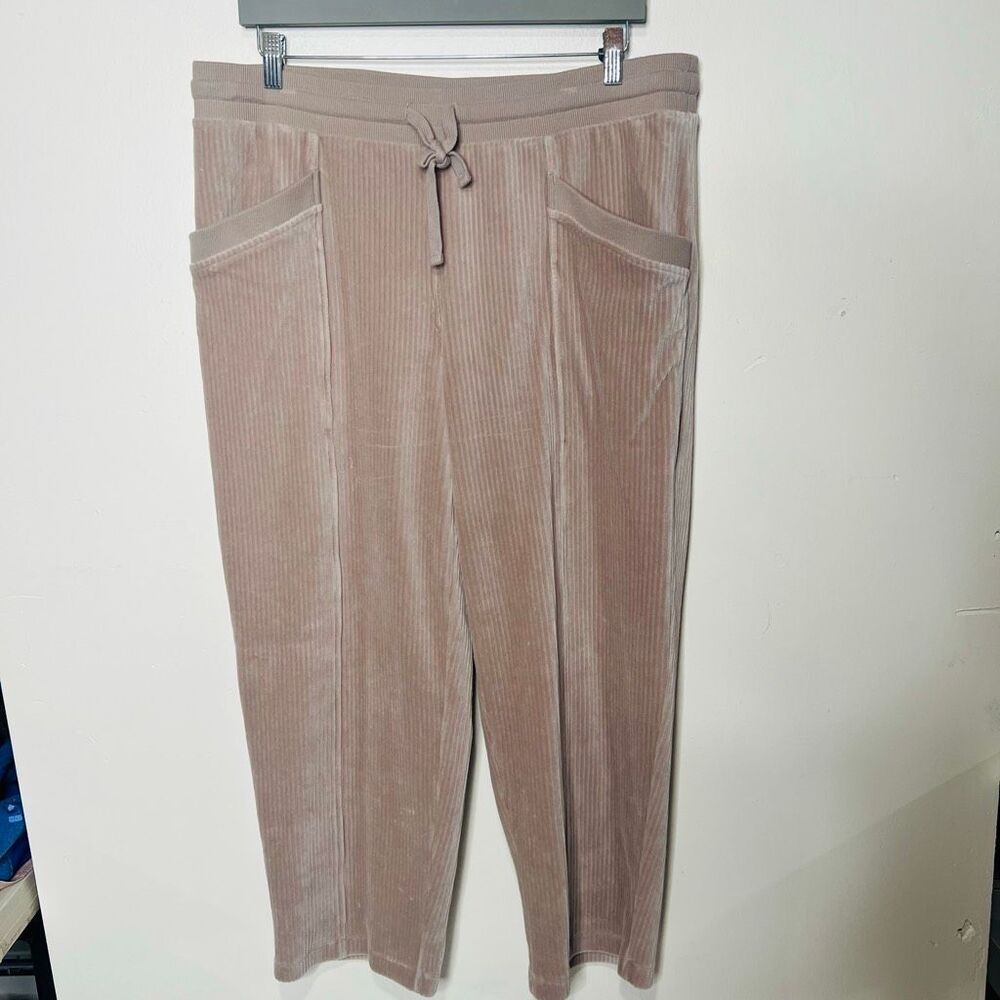Haven Well Within Taupe Tan Ribbed Straight Leg Lounge Pants Pockets Sz XL